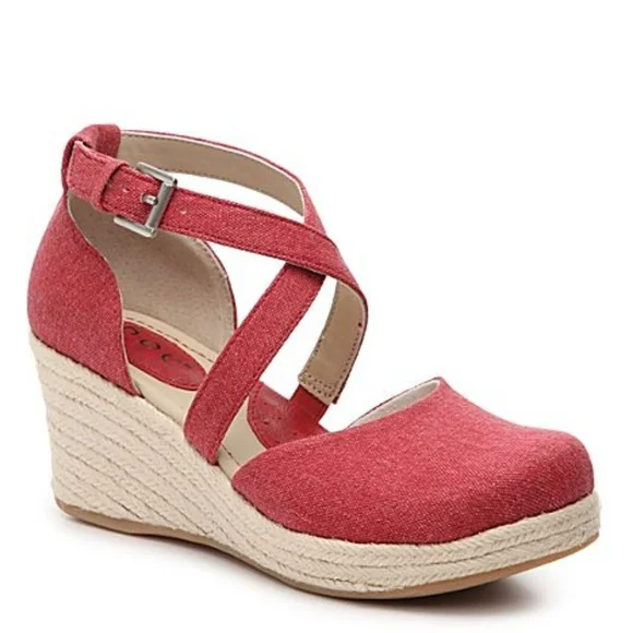 B.O.C Bree Espadrille Red Wedge Sandals Sz 11 Ankle Strap SH204 - Picture 1 of 4